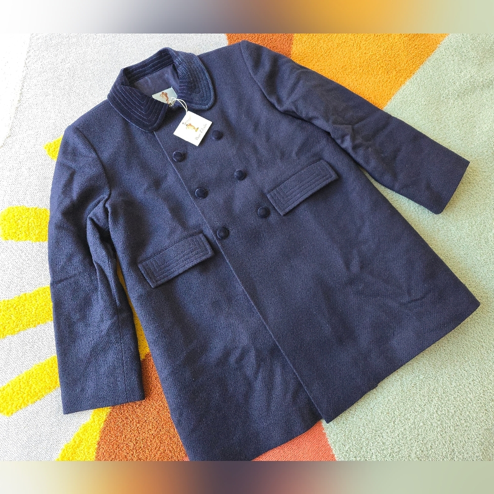 Papo d'Anjo Navy Blue Boys Wool Tweed Coat Size 10 Nwt